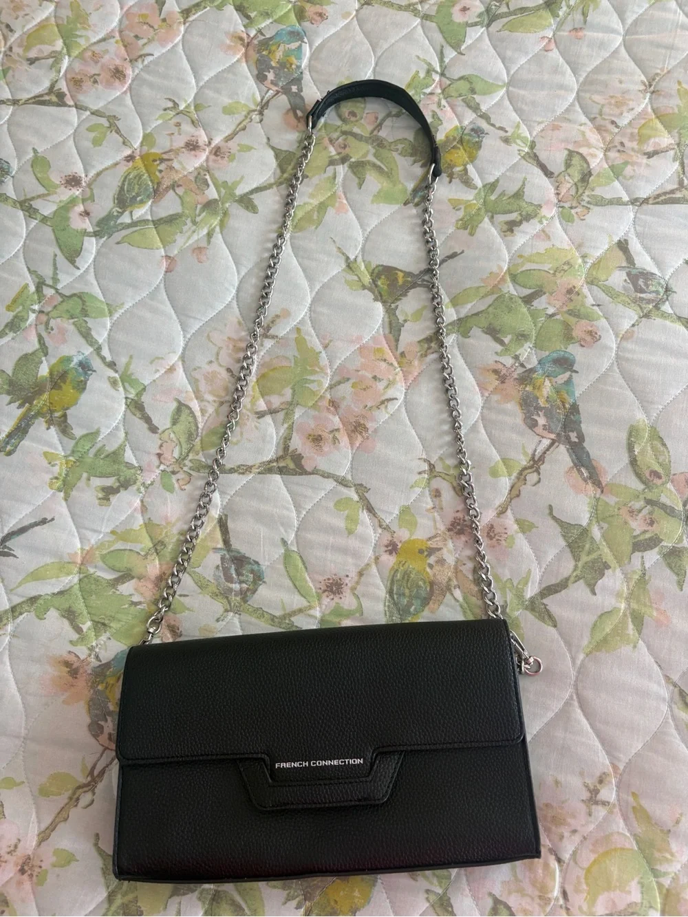 French Connection Black Pebble Leather Chain Strap Shoulder Bag Handbag Edgy